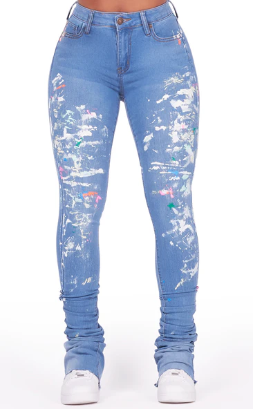 Med. Wash Painted Super Stacked Jean