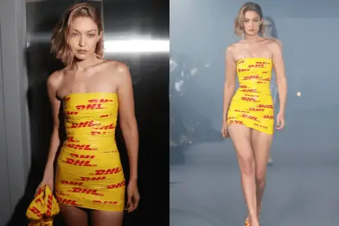 Gigi Hadid's Packing Tape Dress Steals the Show at Vetements